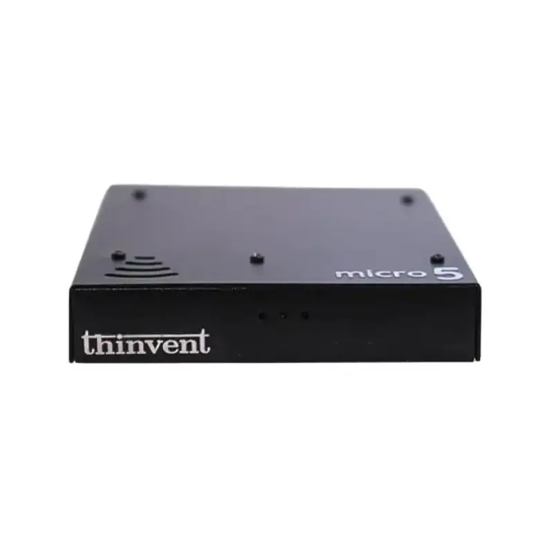 Thinvent® Micro 5R Thin Client, ARM® Cortex A53 processor (4 core, up to 2.0 GHz), 2GB Onboard RAM, 16GB eMMC Storage, 5V 2A Adapter, WiFi 6 and Bluetooth, Thinux™ Embedded Linux | 1 Micro 5R-Profile-View view